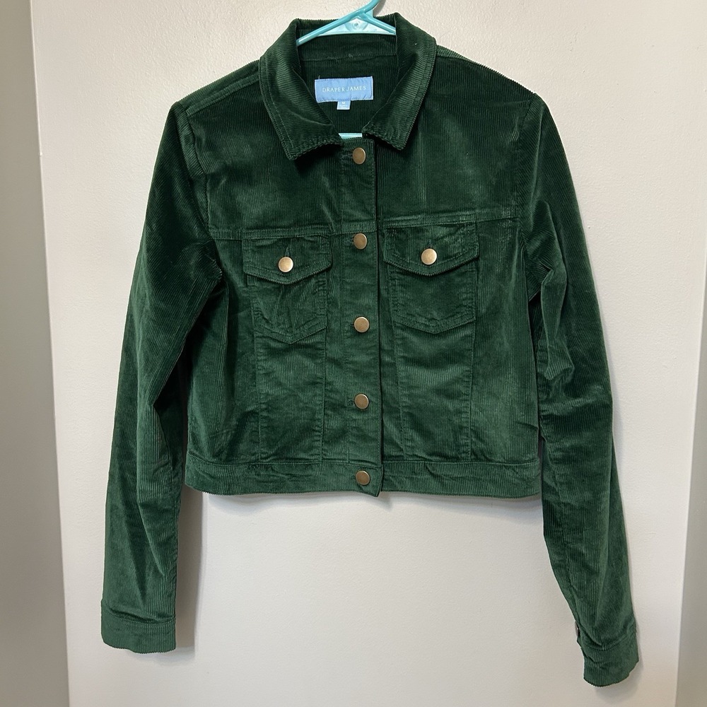 Draper James Women's Green Corduroy Cropped Jacket Medium Coat Fall Layering